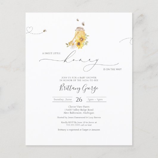 Budget Little Honey Bee Baby shower Invitation (Voorkant)