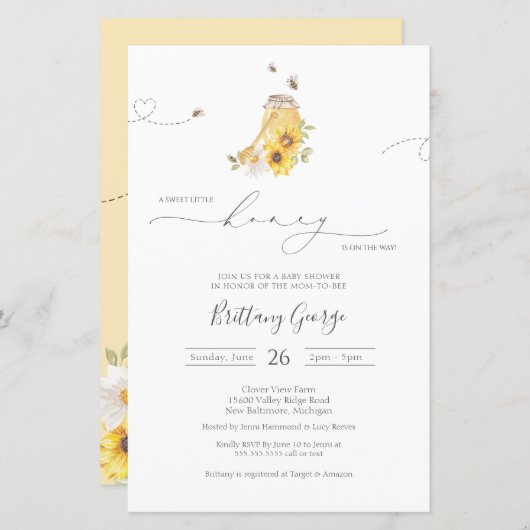 Budget Little Honey Bee Baby shower Invitation (Voorkant / Achterkant)