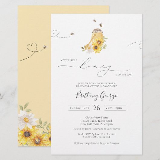 Budget Little Honey Bee Baby shower Invitation (Voorkant / Achterkant)