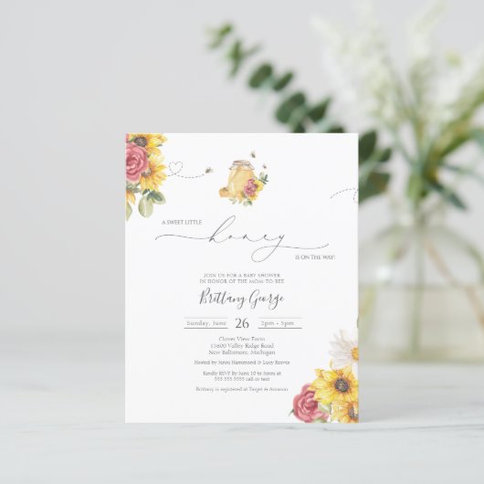 Budget Little Honey Bee Baby shower Invitation (Staand voorkant)