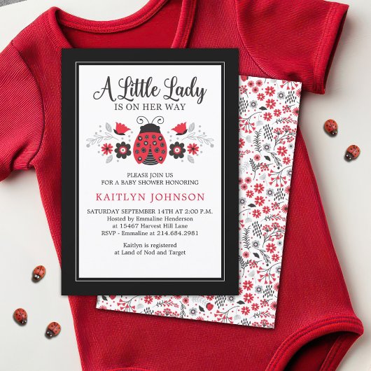 Budget Little Lady Ladybug Baby shower Invitation Kaart