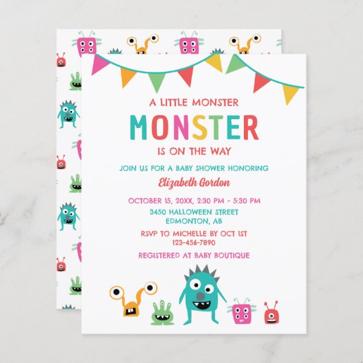 Budget Little Monster Baby shower Halloween (Voorkant / Achterkant)