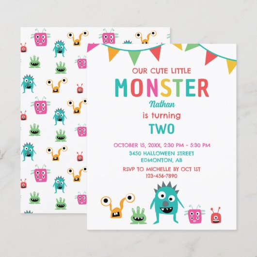 Budget Little Monster Verjaardag Jongen Halloween (Voorkant / Achterkant)
