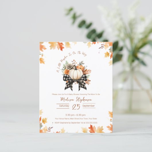 Budget Little Pumpkin Baby shower Floral & Plaid (Staand voorkant)