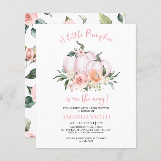 Budget Little Pumpkin Baby shower Invitation (Voorkant / Achterkant)