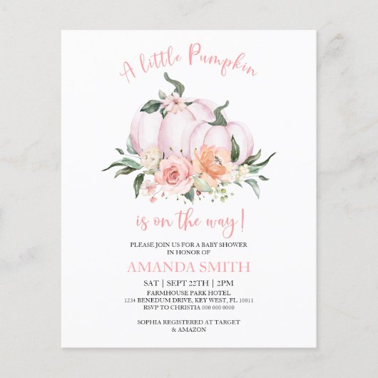 Budget Little Pumpkin Baby shower Invitation (Voorkant)