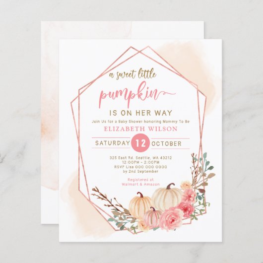 Budget Little Pumpkin Baby shower Invitation (Voorkant / Achterkant)