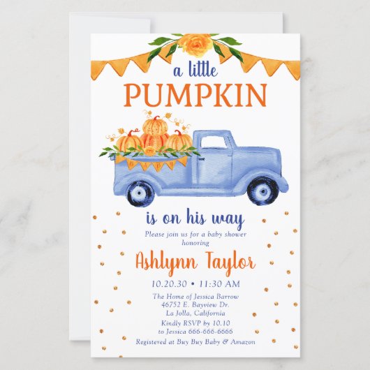 Budget Little Pumpkin Baby shower Invitation (Voorkant)