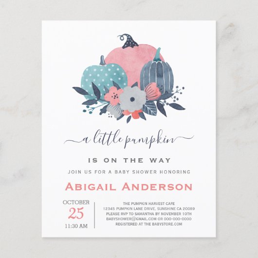 Budget Little Pumpkin Baby shower Invitation Flyer (Voorkant)