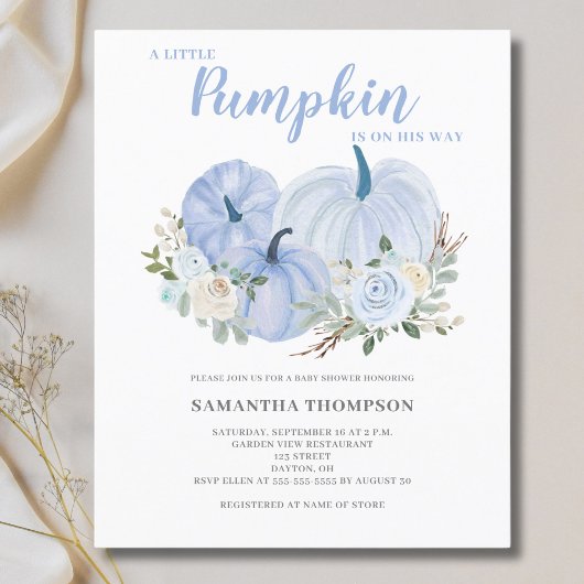 Budget Little Pumpkin Blue Baby shower Invitation