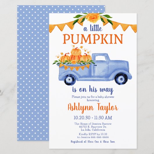 Budget Little Pumpkin Boy Baby shower Uitnodiging (Voorkant / Achterkant)