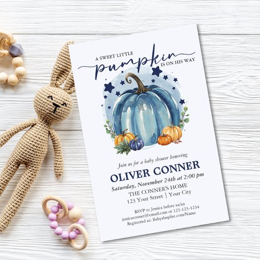 BUDGET Little Pumpkin Boy Baby shower Uitnodiging Flyer
