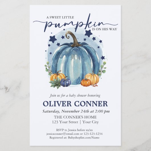 BUDGET Little Pumpkin Boy Baby shower Uitnodiging Flyer (Voorkant)