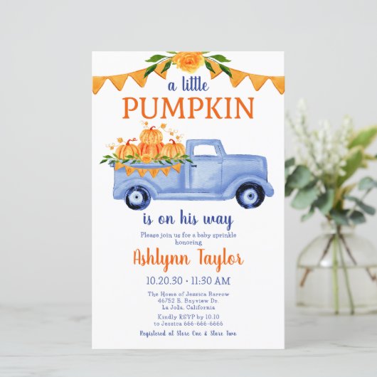 Budget Little Pumpkin Boy Baby Sprinkle Uitnodigin (Staand voorkant)