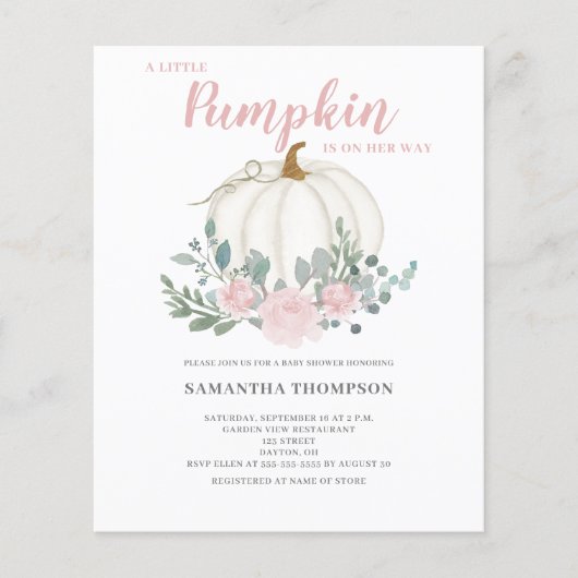 Budget Little Pumpkin Girl Baby shower Invitation Flyer (Voorkant)