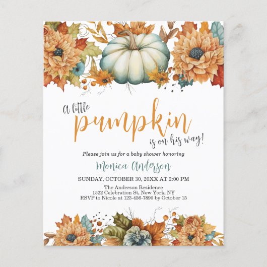 Budget Little Pumpkin Herfst Baby shower Invitatio Flyer (Voorkant)