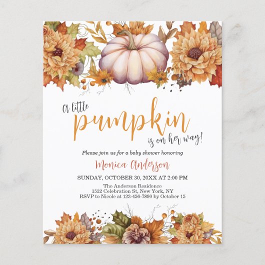 Budget Little Pumpkin Herfst Baby shower Invitatio Flyer (Voorkant)