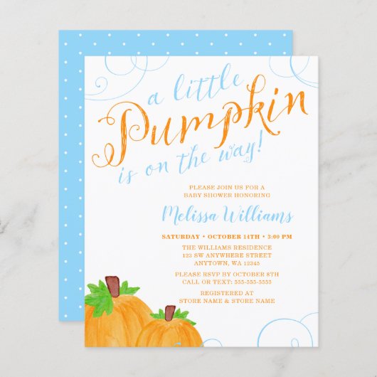 Budget Little Pumpkin Herfst Blue Boy Baby shower (Voorkant / Achterkant)