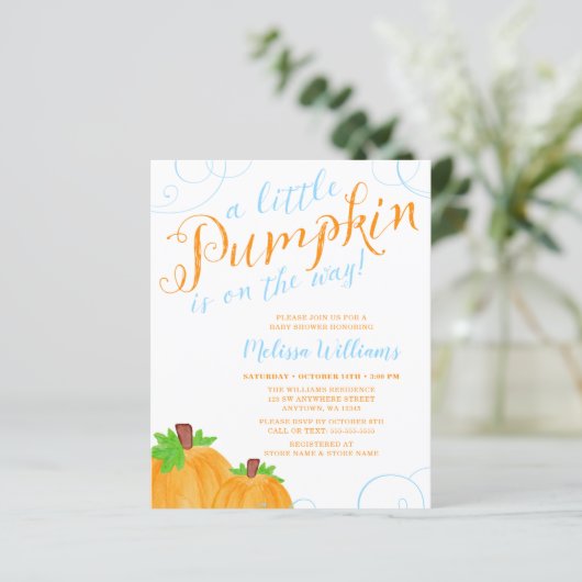 Budget Little Pumpkin Herfst Blue Boy Baby shower (Staand voorkant)