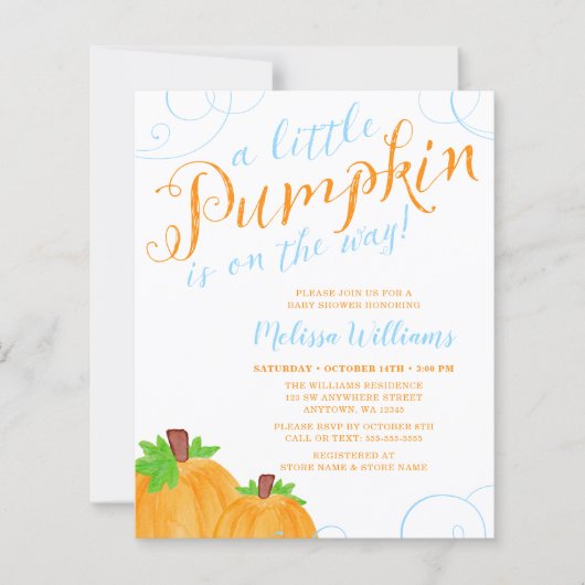 Budget Little Pumpkin Herfst Blue Boy Baby shower (Voorkant)
