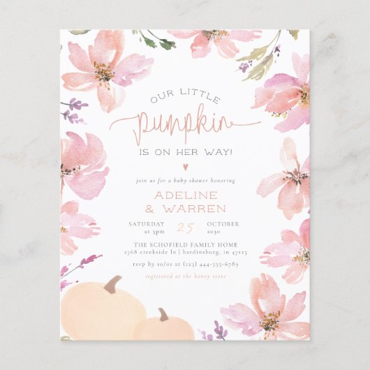 Budget Little Pumpkin Herfst Floral Girl Baby show (Voorkant)