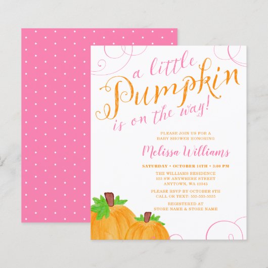 Budget Little Pumpkin Herfst Pink Girl Baby shower (Voorkant / Achterkant)