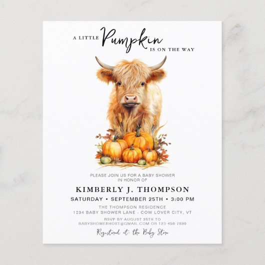 Budget Little Pumpkin Highland Koe Baby shower (Voorkant)