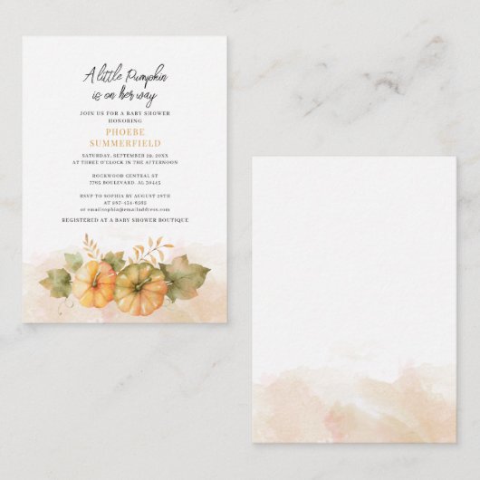 Budget Little Pumpkin op her Way Baby shower Notitiekaartje (Voorkant / Achterkant)