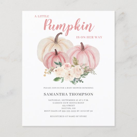 Budget Little Pumpkin Pink Baby shower Invitation (Voorkant)