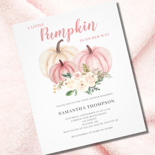 Budget Little Pumpkin Pink Baby shower Invitation Flyer