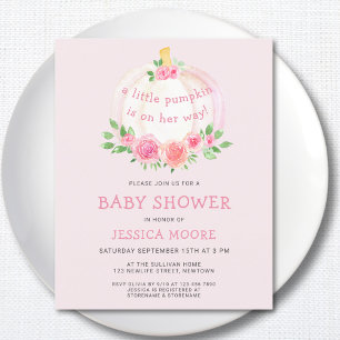 Budget Little Pumpkin Pink Girl Baby shower Uitnod