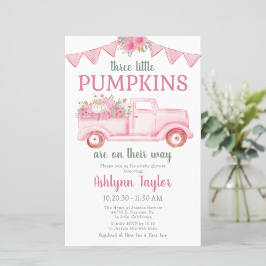 Budget Little Pumpkin Triplet Girl Baby shower (Staand voorkant)