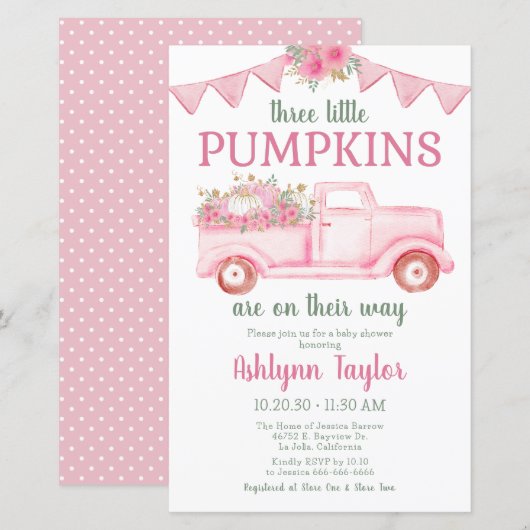 Budget Little Pumpkin Triplet Girl Baby shower (Voorkant / Achterkant)