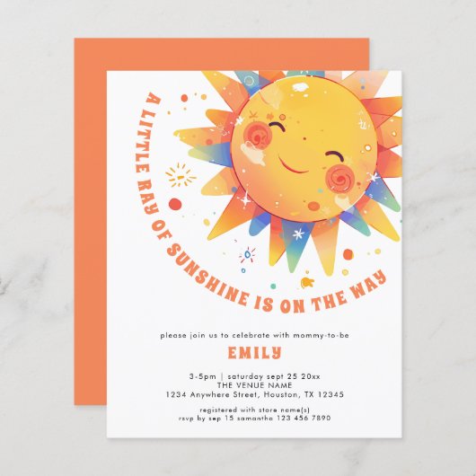 Budget Little Ray of Sunshine Retro Baby shower (Voorkant / Achterkant)
