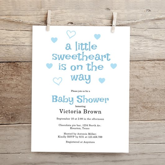Budget Little Sweetheart Boy Baby shower Invite