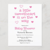 Budget Little sweetheart meisje Baby shower uitnod (Voorkant)