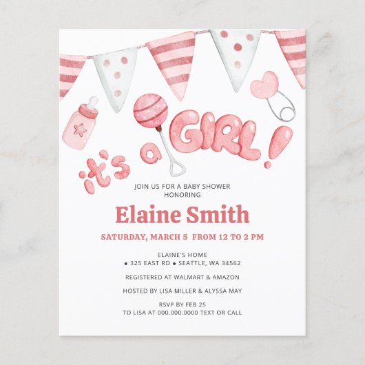 Budget Little Things Het is een meisje Baby shower (Voorkant)