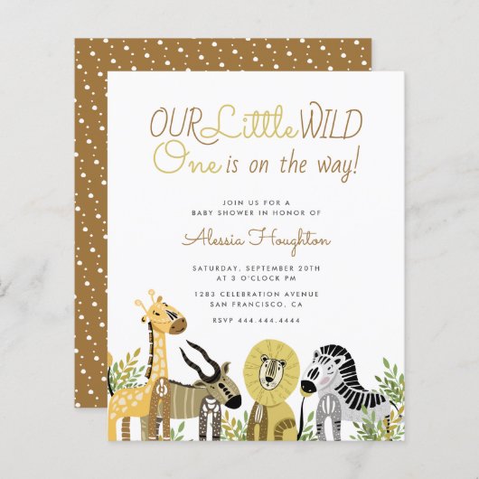 Budget Little Wild One Safari Animals Baby shower (Voorkant / Achterkant)