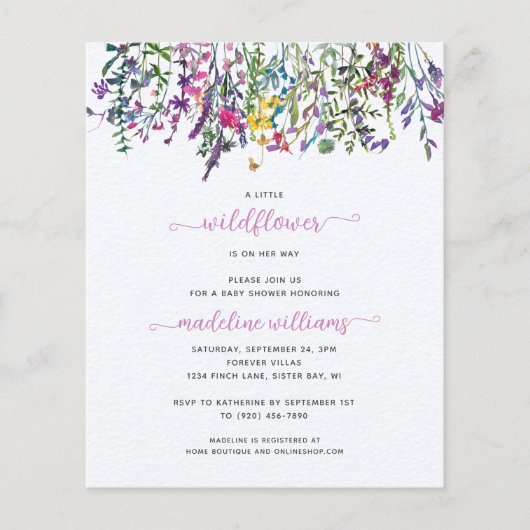 BUDGET Little Wildflower Baby shower Invitation (Voorkant)