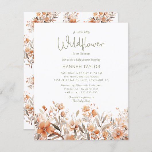 Budget Little Wildflower Boho Baby shower Invite (Voorkant / Achterkant)