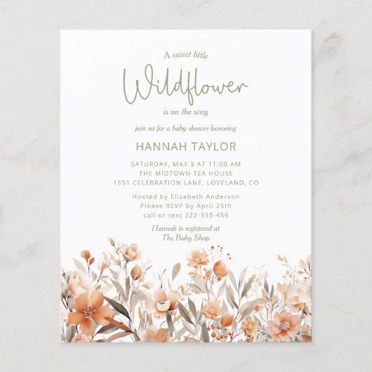 Budget Little Wildflower Boho Baby shower Invite (Voorkant)