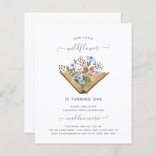 BUDGET Little Wildflower Draaien 1 Verjaardagsfees (Voorkant / Achterkant)