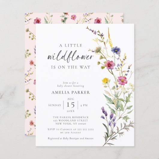 Budget Little Wildflower Floral Baby shower Invite (Voorkant / Achterkant)