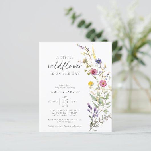 Budget Little Wildflower Floral Baby shower Invite (Staand voorkant)