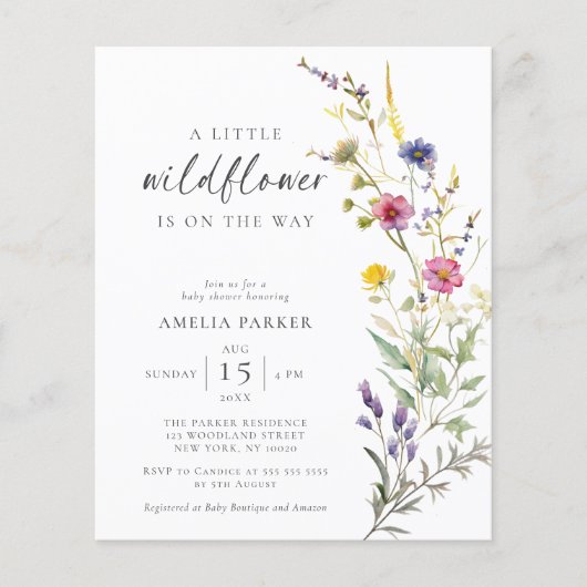 Budget Little Wildflower Floral Baby shower Invite (Voorkant)
