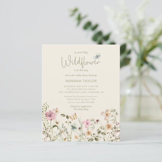 Budget Little Wildflower Girl Baby shower Invite (Staand voorkant)