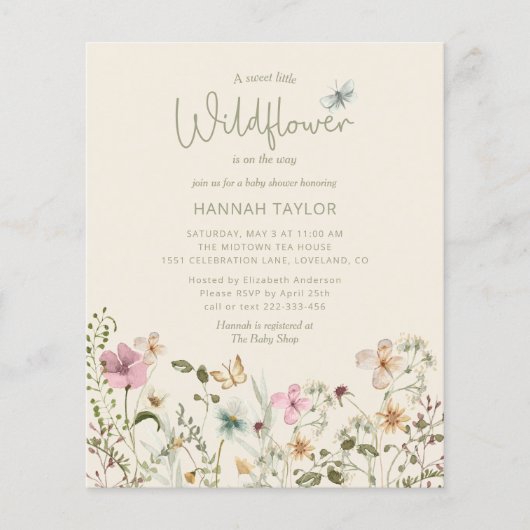Budget Little Wildflower Girl Baby shower Invite (Voorkant)