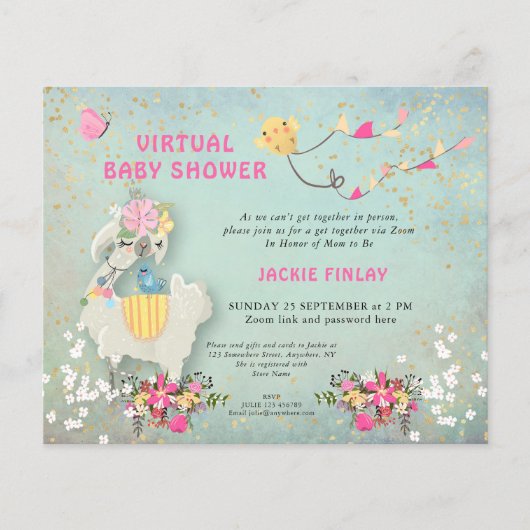 Budget Llama Virtual Baby shower Sage Invitation (Voorkant)