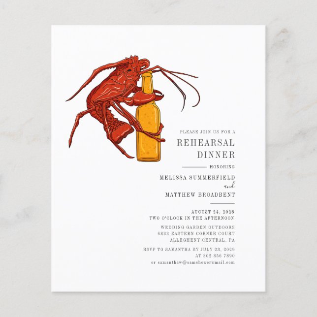 Budget Lobster Seafood Rehearsal Dinner Uitnodigin (Voorkant)