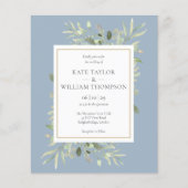 Budget Loofwerk Stofblauw Huwelijksfoto Uitnodigin (Voorkant)